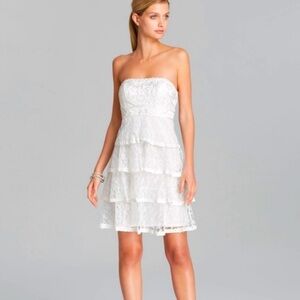 NEW Sue Wong Strapless Tiered Lace Dress